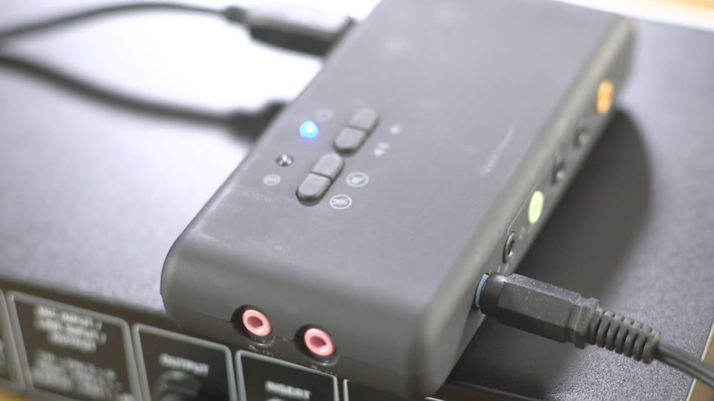 This is a close up image of the small rectangular 7.1 Surround Soundcard