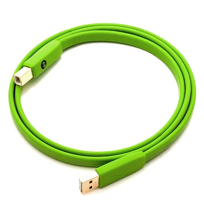 This is an image of a green Male USB A to Male USB B cable. The background is plain white.