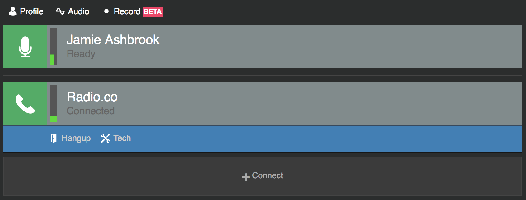 Image shows a list of connected guests in Cleanfeed.