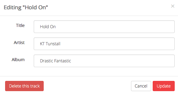 This is a screenshot illustrating how to Edit Track Info in Radio.co.