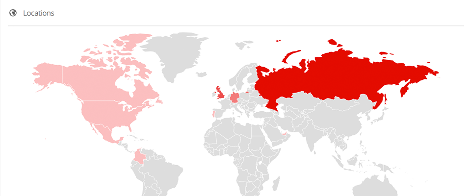 This is a white and red general listener map of the world.