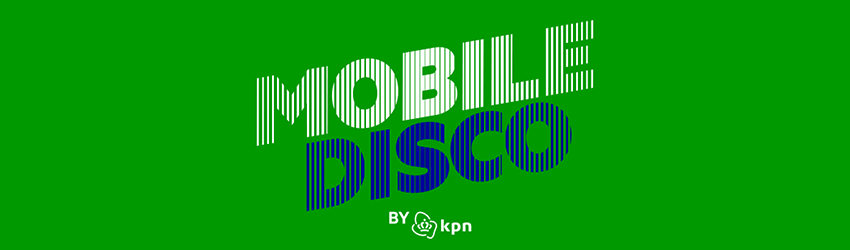 This is a green, white and blue logo reading MOBILE DISCO.